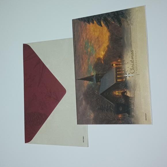 $2 Add-on Foil Snowy Church Scene Christmas Card & Envelope Gold - Picture 2 of 9